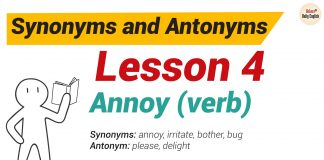 Synonyms and Antonyms Dictionary -Lesson 4: Annoy (verb) Synonyms and Antonyms Dictionary -Lesson4-01