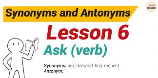Synonyms and Antonyms Dictionary -Lesson 6: Ask (verb) Synonyms and Antonyms Dictionary -Lesson6-01
